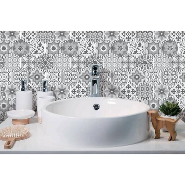 11.4 in. x 10.6 in. Vinyl Peel and Stick Decorative Wall Tile Backsplash Hexagonal (6.5 sq ft. /Pack)