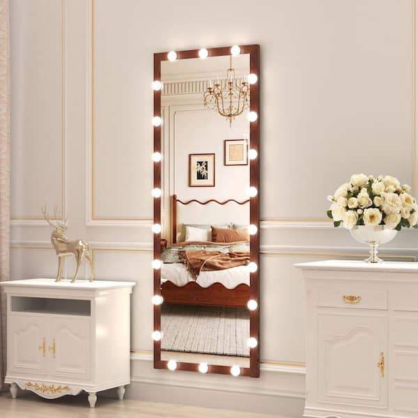 Brown 23.30 in. W x 62.60 in. H Rectangle Walnut Aluminium Framed Full-Length Mirror