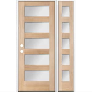 50 in. x 80 in. Modern Douglas Fir 5-Lite Right-Hand/Inswing Frosted Glass Unfinished Wood Prehung Front Door