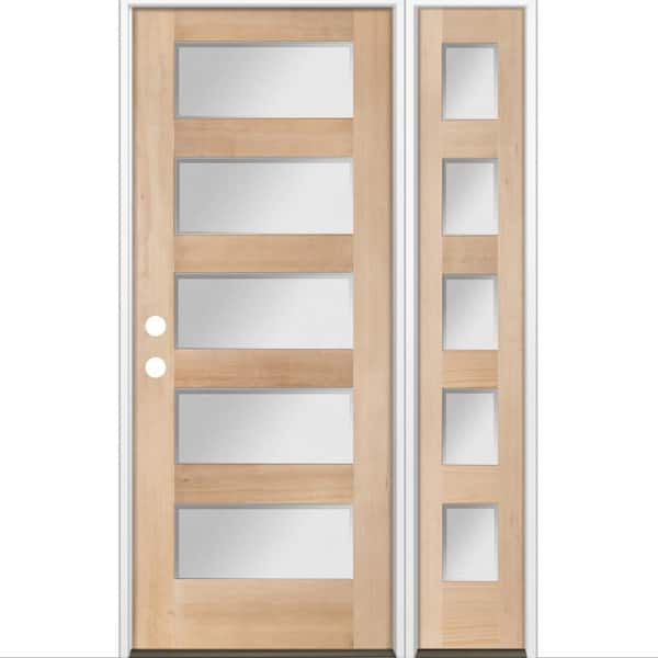 Krosswood Doors 50 in. x 80 in. Modern Hemlock 5-Lite Right-Hand/Inswing Frosted Glass Unfinished Wood Prehung Front Door w/RSL