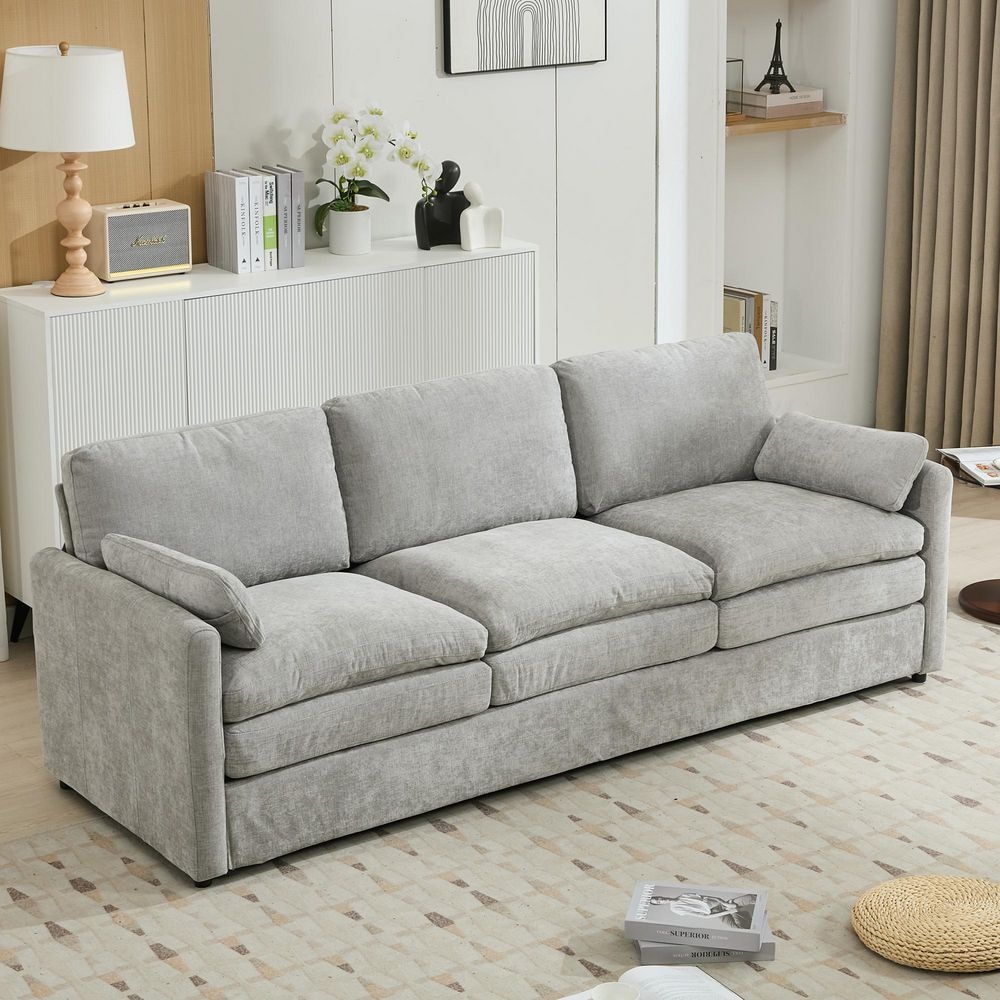 89 in. Cozy Double Cushion Chenille Rectangle 3-Seater Pillow Top Arm Cloud
