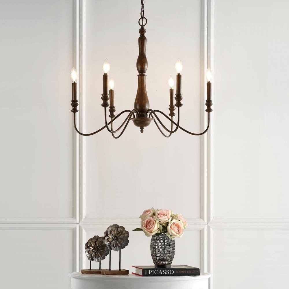 Victoria 29" Rustic Brown Iron 6-Light LED Candle Chandelier