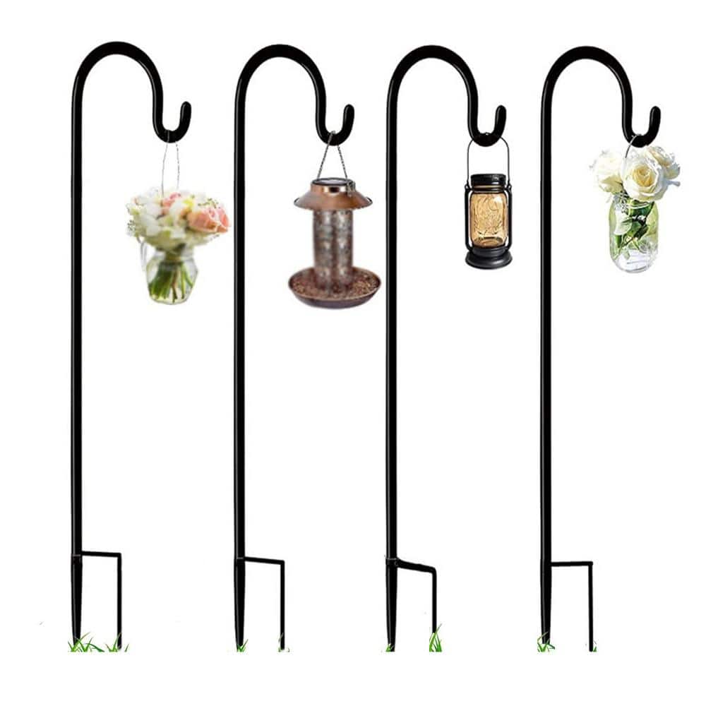 32 in. Black Premium Metal Shepherd Hooks Adjustable (4 Pack)