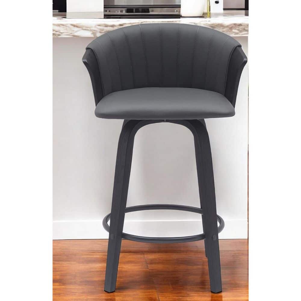 34 in. H Black, Gray Low Back Wood Bar Stool with Faux Leather Seat Set of 1 price history on PriceWatchPro