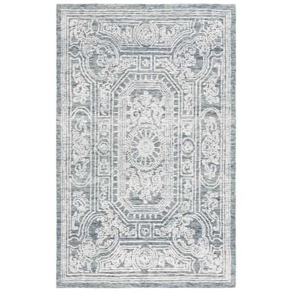 SAFAVIEH Ebony Ivory/Dark Gray Doormat 3 ft. x 5 ft. Traditional Area Rug