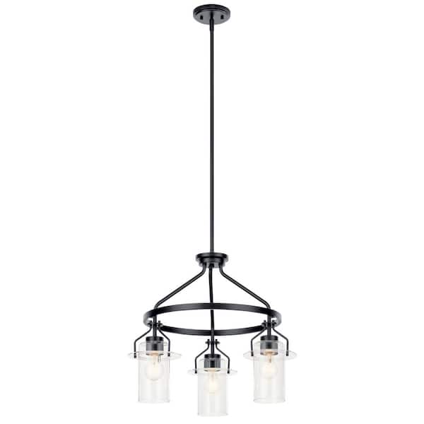 KICHLER Everett 22.75 in. 3-Light Black Vintage Industrial Shaded Circle Chandelier for Dining Room