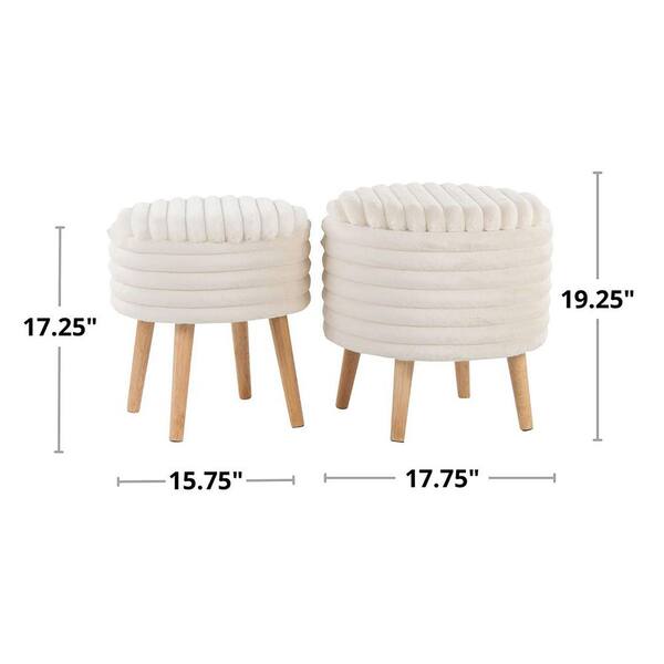 Lumisource Tray Cream Faux Fur and Natural Wood Plush Storage
