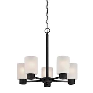 Sylvestre 5-Light Oil Rubbed Bronze Chandelier with Frosted Glass Shades