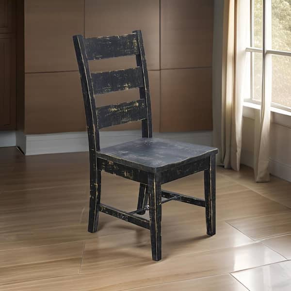 Benjara Rena Black Wood Seat Ladderback Dining Chair (Set of 2)