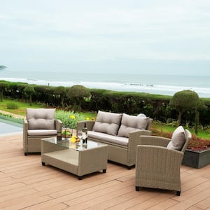 Versailles 4-piece Wicker Patio Conversation Set with Brown Cushions