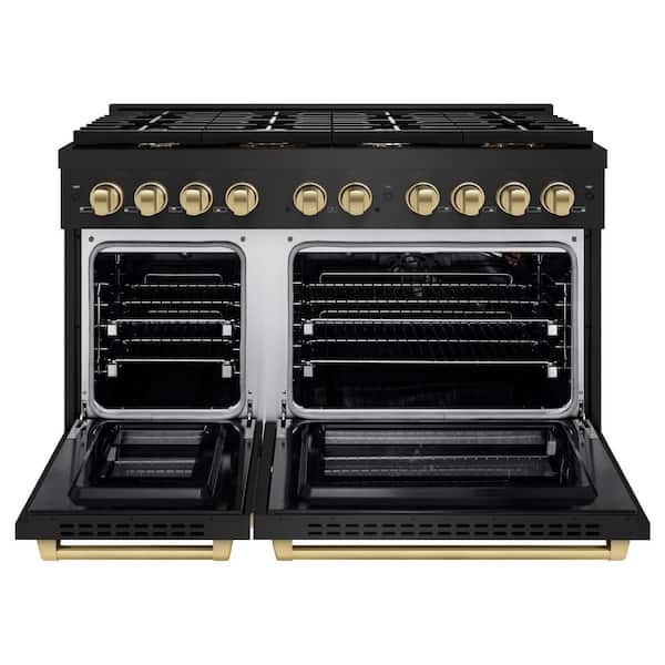Autograph Edition 48 in. 8-Burner Double Convection Oven Gas Range in Black Stainless Steel and Champagne Bronze