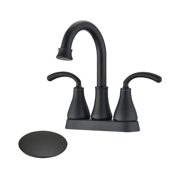 YASINU 4 in. Centerset Double-Handles 360 Swivel Spout Bathroom Faucet Combo Kit with Drain Assembly in Matte Black