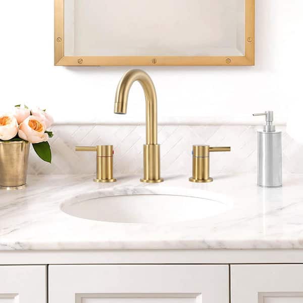 8 in. Widespread Double Handle Bathroom Faucet with Pop-Up Drain in Gold