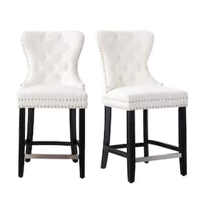 Harper 24 in. Cream Velvet Tufted Wingback Kitchen Counter Stool with Black Solid Wood Frame (Set of 2)