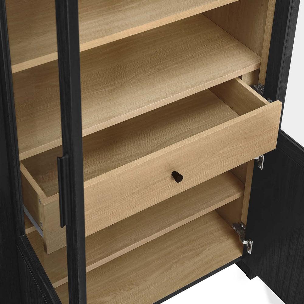 Evie Arched Black Oak Tall Display Cabinet with Glass Doors