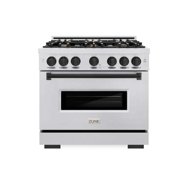 ZLINE Kitchen and Bath Autograph 36 in. Classic Dual Fuel Range with 6 Burner Gas Cooktop and Electric Oven in Satin Steel with Black Accents