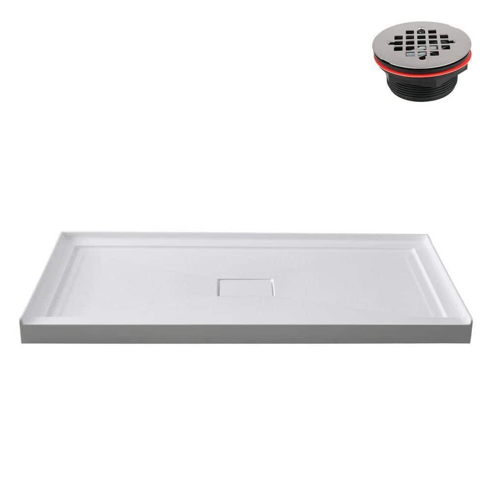 48x48 Inch Acrylic Shower Base – Glossy White Alcove Pan With Center Drain, Slip-Resistant