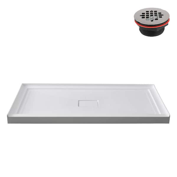 GB-616-468 60 in. x 32 in. Alcove Acrylic Shower Pan Base in Glossy White with Center Drain, Drain Included