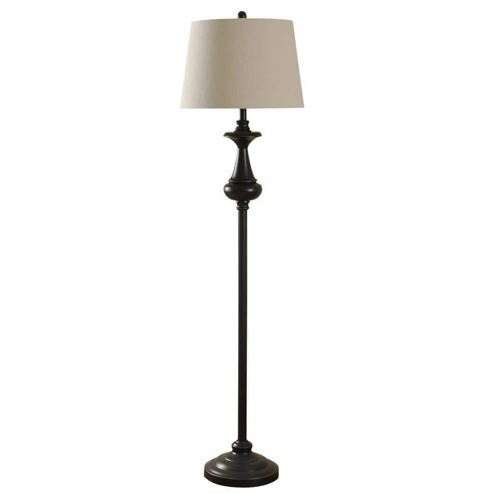 StyleCraft 62 in. Bronze Floor Lamp with Natural Linen Hardback Fabric