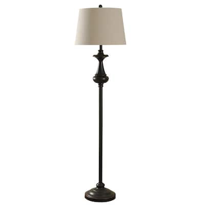 62 in. Bronze Floor Lamp with Natural Linen Hardback Fabric Shade