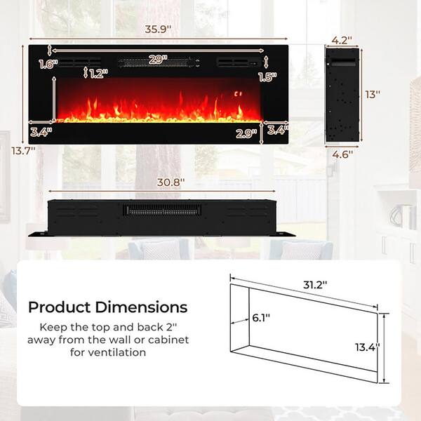 Boyel Living 36 in. Direct Vent Electric Fireplace Insert