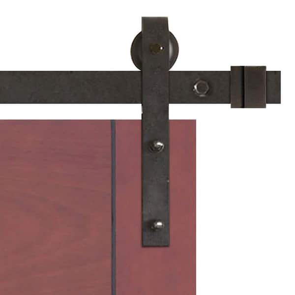36 in. x 84 in. Contemporary Prefinished 5-Panel Flush Mahogany Wood Sliding Barn Door with Bronze Hardware Kit