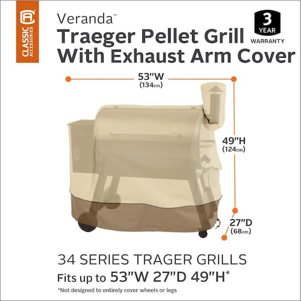 Veranda 53 in. W x 27 in. D x 49 in. H Traeger Pellet BBQ Grill with Exhaust Arm Cover in Pebble