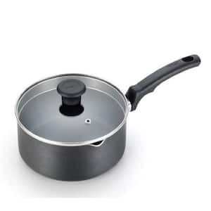 3 qt. Aluminum Non-stick Interior Dishwasher Safe Sauce Pan in Gray with Heat-resistant Handle and Tempered Glass Lid