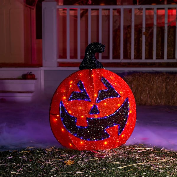Joiedomi 30 in. H Halloween Tinsel Pumpkin LED Warm Yard Lights ...