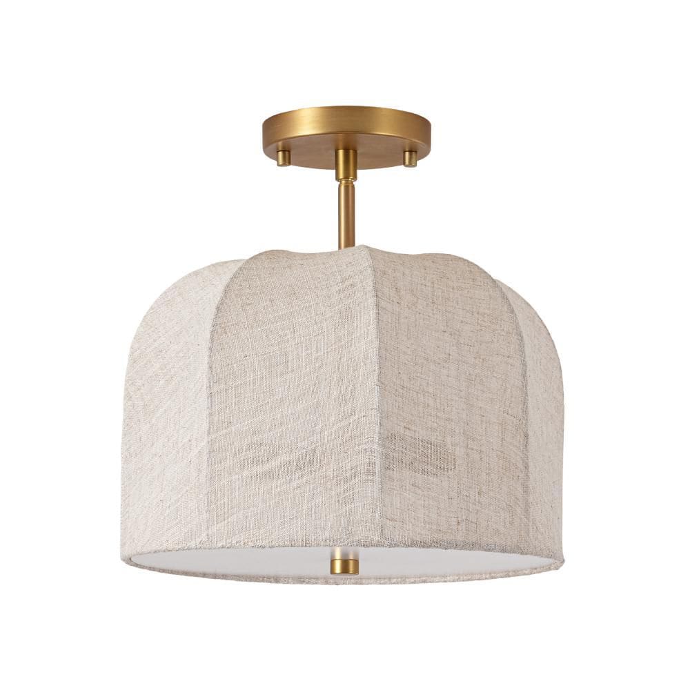 Haven 2-Light 12-in W Vintage Bohemian Matte Brass Round Linen Semi-Flush Mount for Bedroom and Foyer price history on PriceWatchPro
