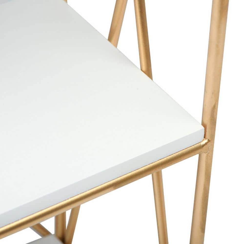 White and Gold 4-Shelf Wood Wall Unit