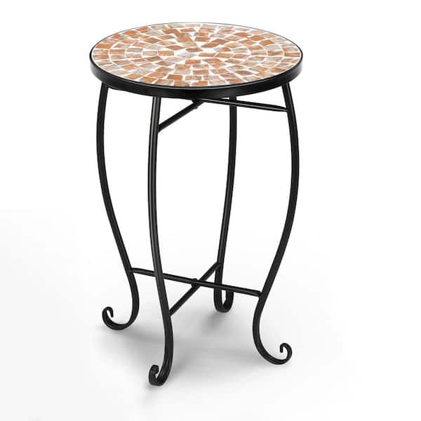 Unbranded Round Metal Outdoor Side Table with Ceramic Tile Top