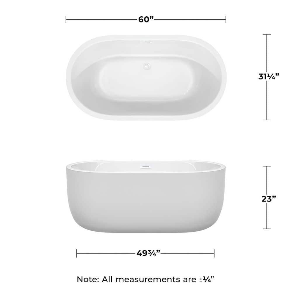 Juliette 60" Shiny White Acrylic Freestanding Bathtub