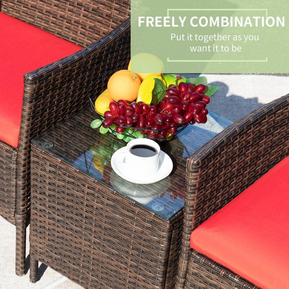 Brown and Red Steel Frame 3-Piece Patio Conversation Set
