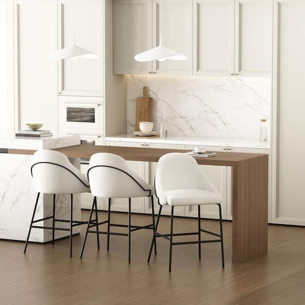 Gracie 26 in. Modern White and Black Metal Frame Counter Height Bar Stool with Faux Leather Upholstered Seat (Set of 3)