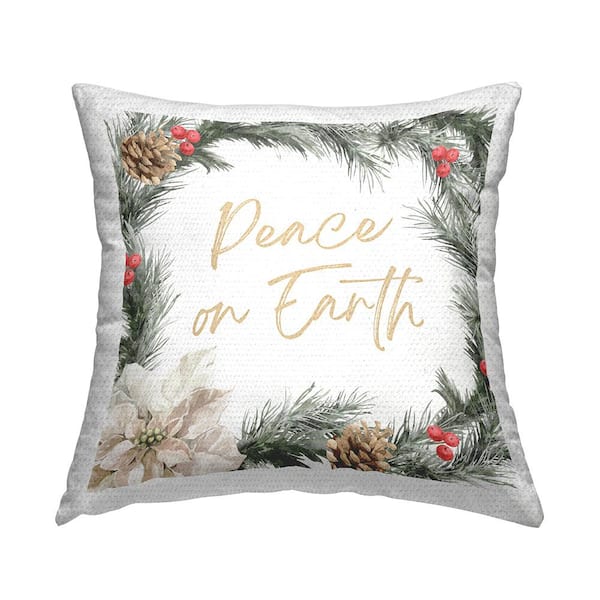 Stupell Industries Peace On Earth Pinecone Holiday Green Square Outdoor Throw Pillow