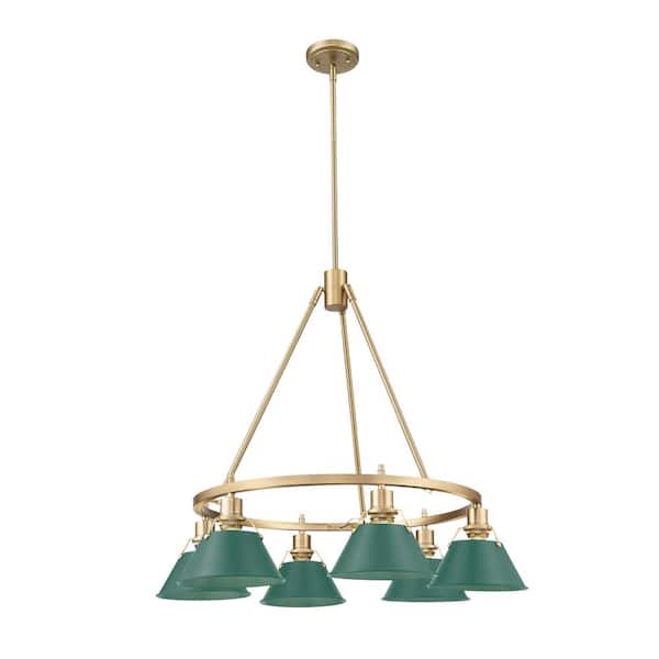 Orwell 6-Light Brushed Champagne Bronze with Pine Green Large Empire Chandelier for Kitchen with No Bulbs Included