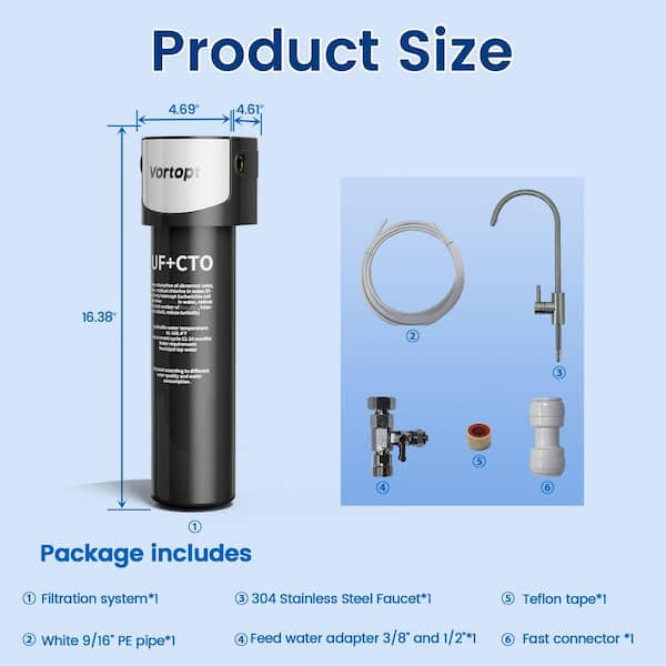 0.01 μm Under Sink Water Filter System - NSF/ANSI 42-Certified Water Purifier, 19000 Gal. Large Flow Flux