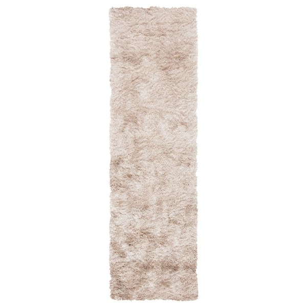 Paris Shag 2 ft. x 8 ft. Dark Beig Solid Flokati Runner Rug