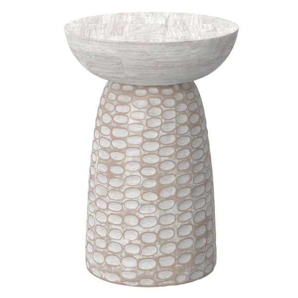 Boyd 13 in. W White Wash Round Wooden Accent Table