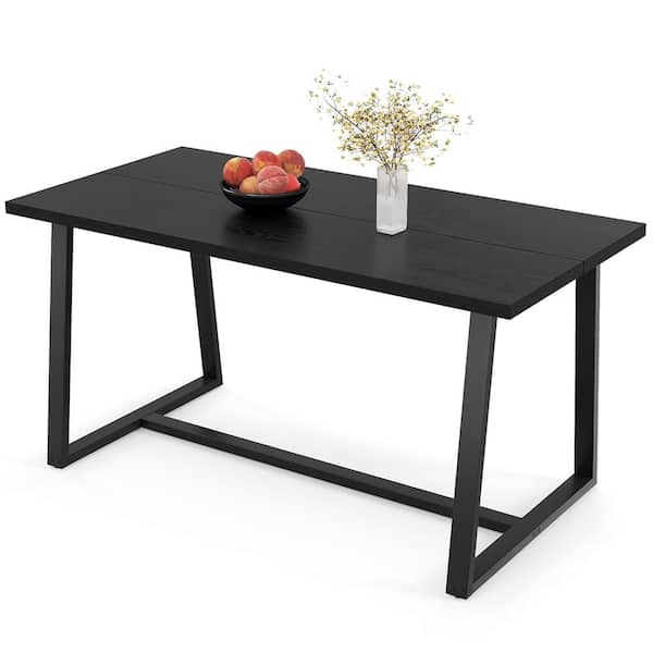 Costway Black Wood 63 in. Cross Legs Dining Table (6-Seats)