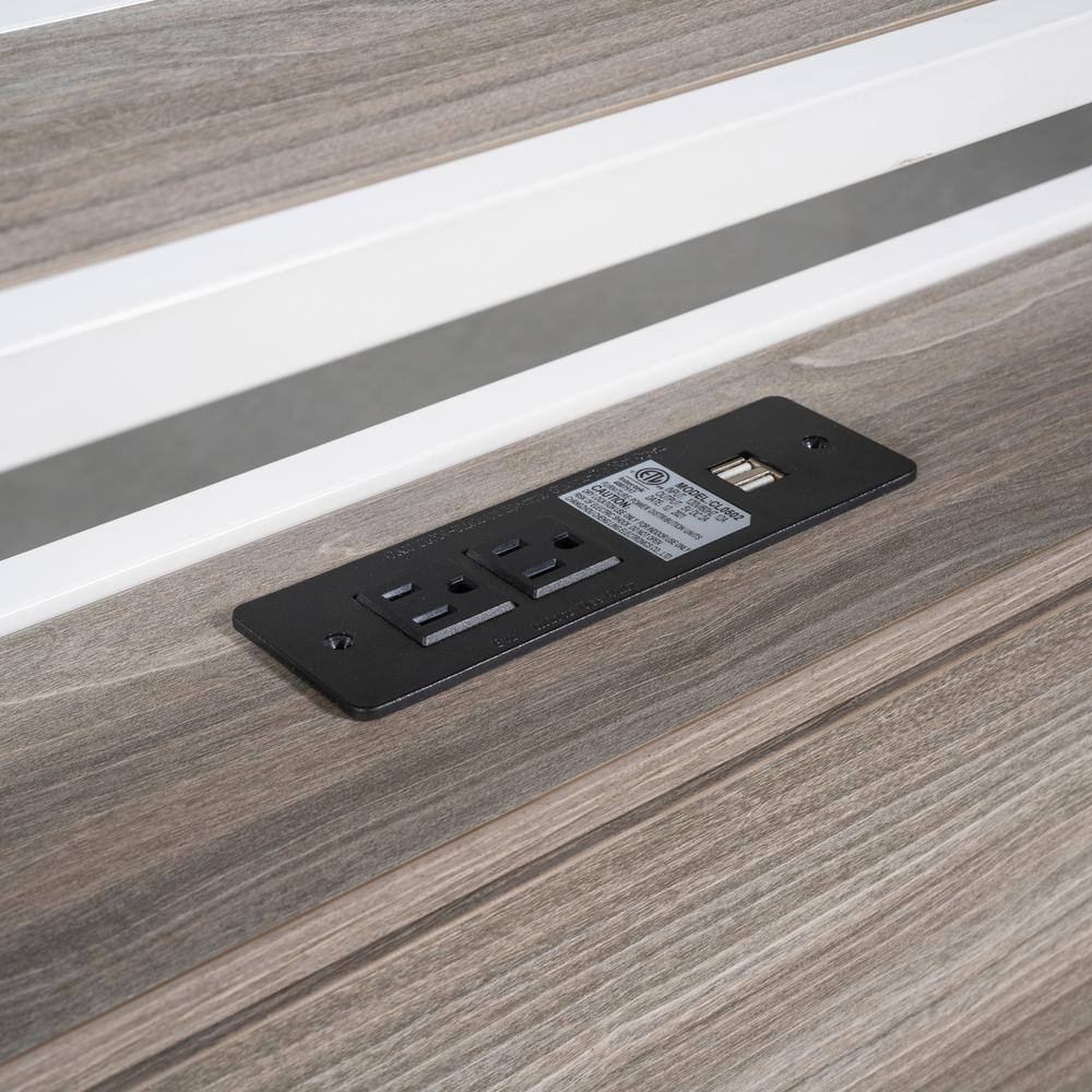 Black Metal Frame Queen Size Platform Bed with Twin Size Trundle, USB Charging Station, Storage Shelves - thumbnail 7