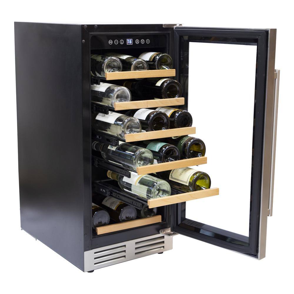 28-Bottle Black and Stainless Steel Freestanding Wine Cooler with LED Lighting