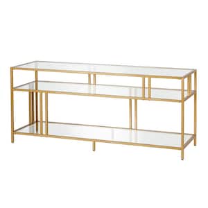 Cortland 55 in. Brass Finish TV Stand with Glass Shelves