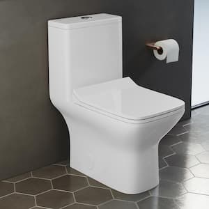 Carre 10 in. 1-piece 1.1/1.6 GPF Dual Flush Square Toilet in Glossy White, Seat Included