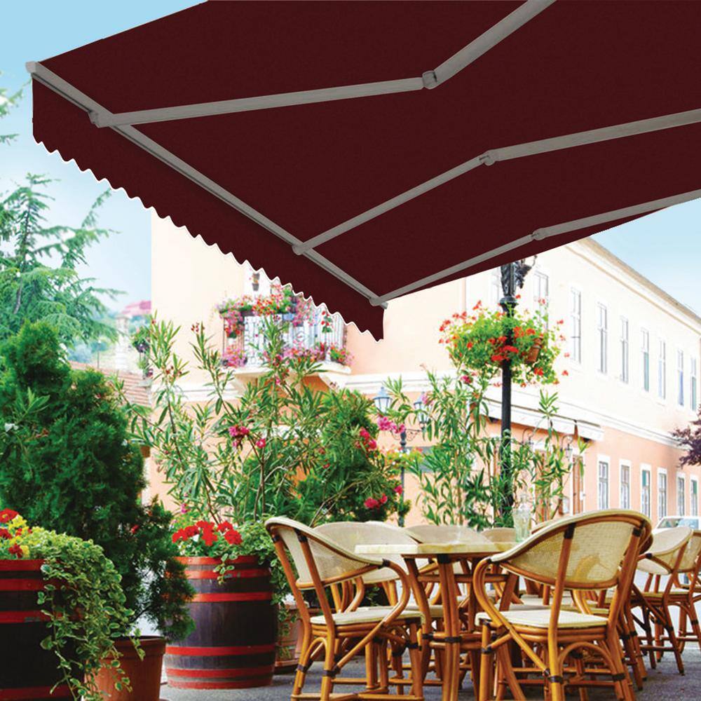 Burgundy Motorized Retractable Patio Awning with Aluminum Frame