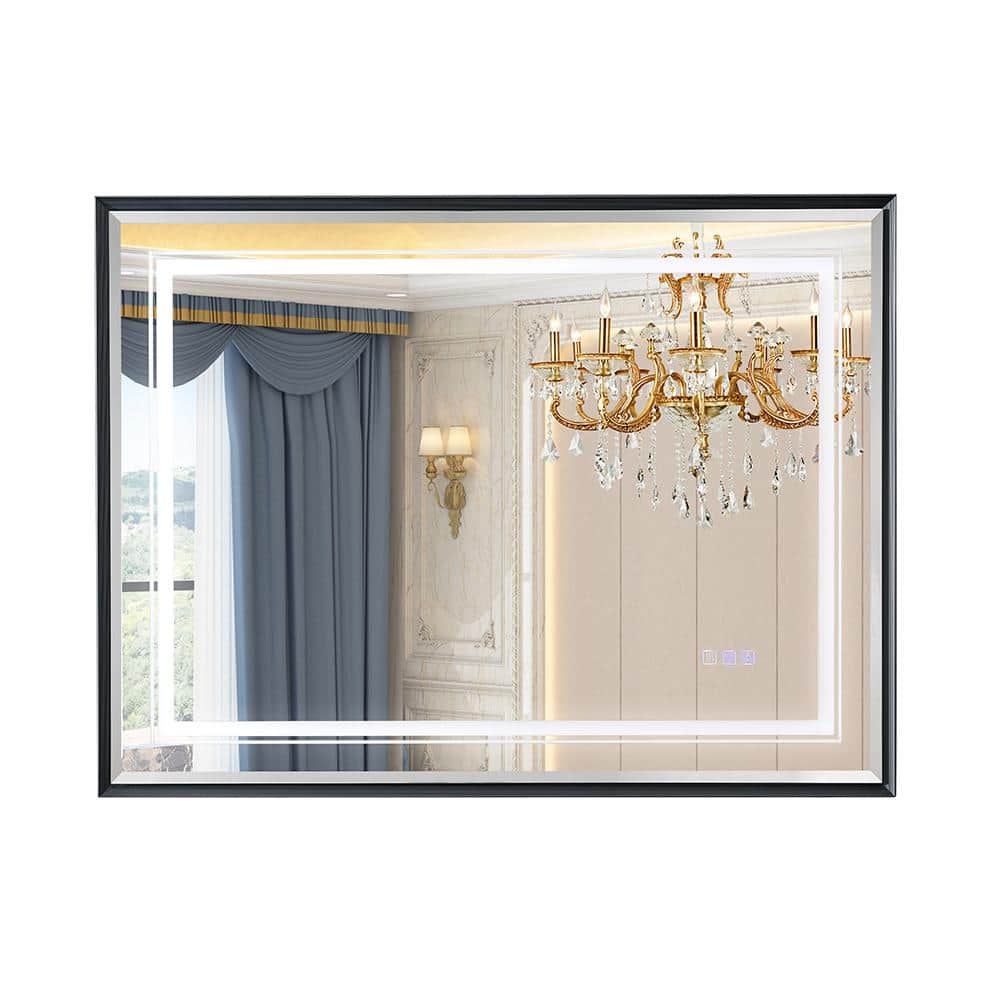 Grey 40 in W x 30 in. H Farmhose Rectangle Aluminium Alloy Framed Mirror Wa