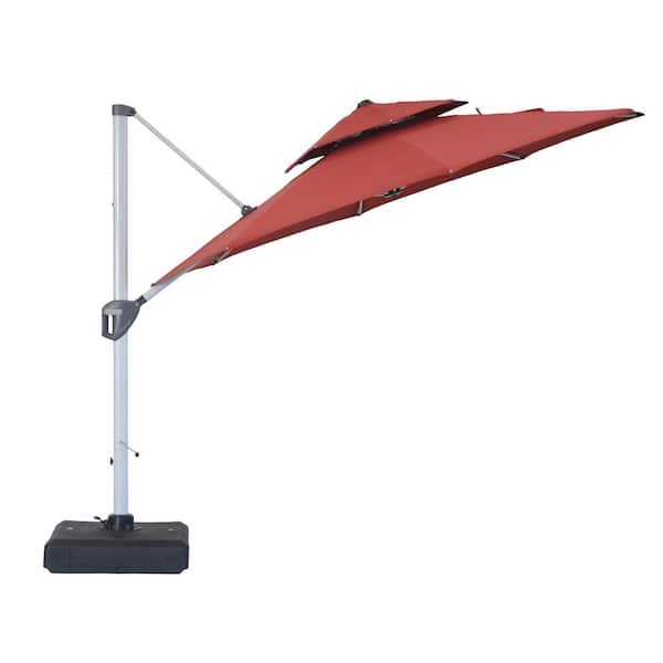 Mondawe 11 ft. Octagon Aluminum Offset Cantilever Patio Umbrella 360-Degree Rotation Outdoor Tilt Umbrella with Base in Burgundy