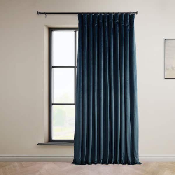 Exclusive Fabrics & Furnishings Signature Varsity Blue Plush Velvet Extrawide Hotel Blackout Rod Pocket Curtain - 100 in. W x 96 in. L (1 Panel)