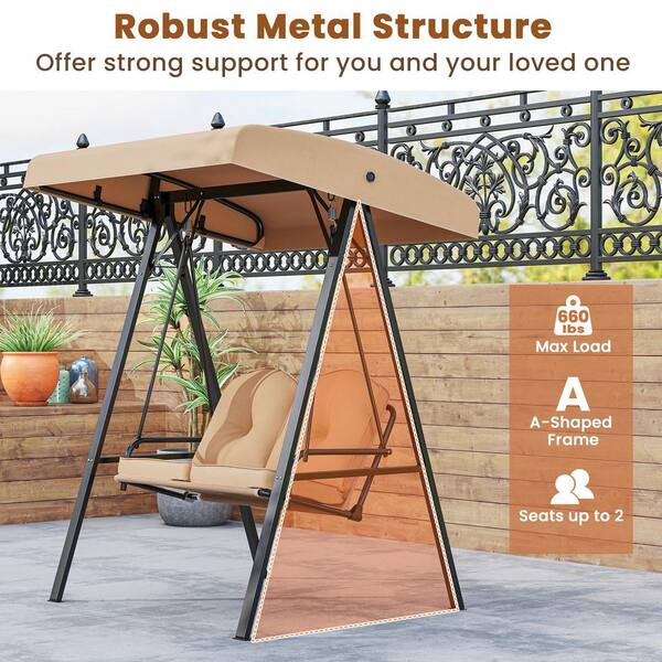 WELLFOR 2-Person Metal Patio Swing with Beige Adjustable WELLFOR 2-Person Metal Patio Swing with Beige Adjustable